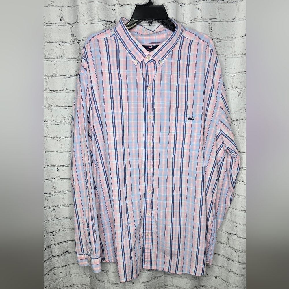 Vineyard Vines Men's Big And Tall Plaid Long‎ Sleeve Shirt Size 3XT